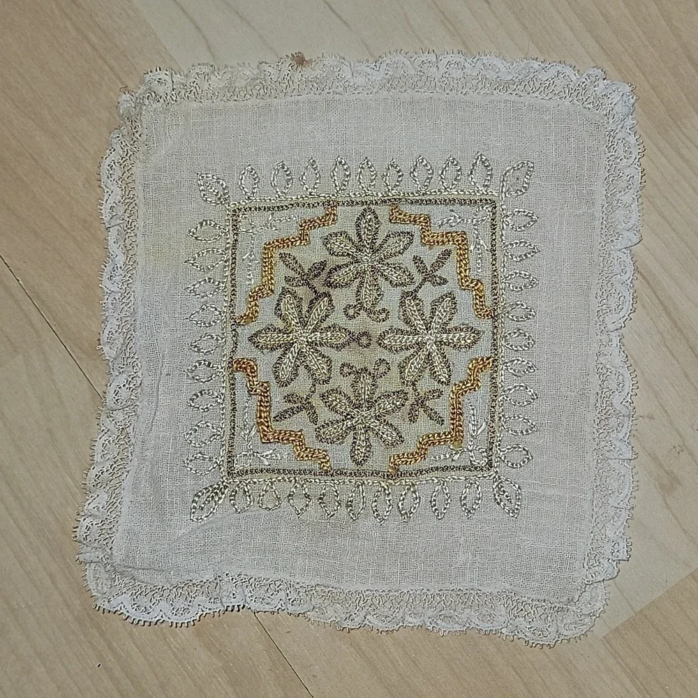 Syrian Aghabani Vintage Hand Embroidered Lace Coasters 9 Pieces